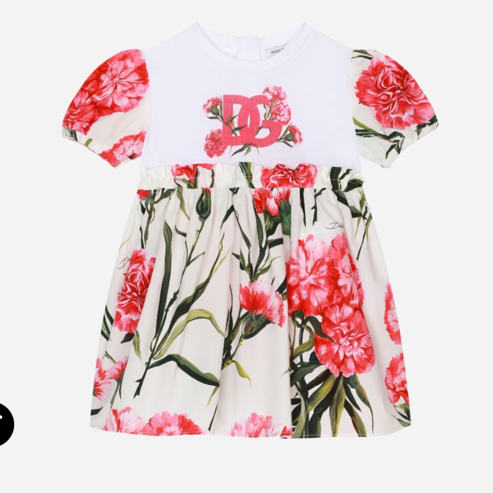 Dolce & Gabbana Baby Girls Carnation Print Poplin and Jersey Dress